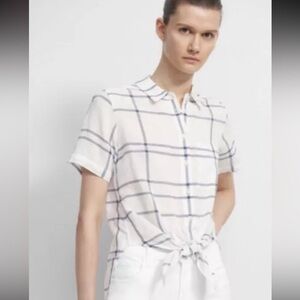 THEORY P HEKANINA TIE FRONT SHIRT‎ LINEN BLEND SHORT SLEEVE TOP BLOUSE